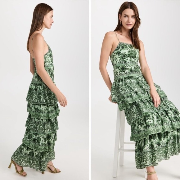 ISO Alice + Olivia Valencia Tiered Maxi Dress in green. Size 2! - Picture 2 of 3